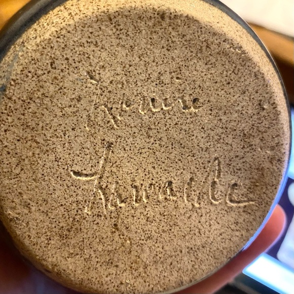 Vintage Signed Studio Pottery Bottle Neck Vase Blue - Picture 10 of 10